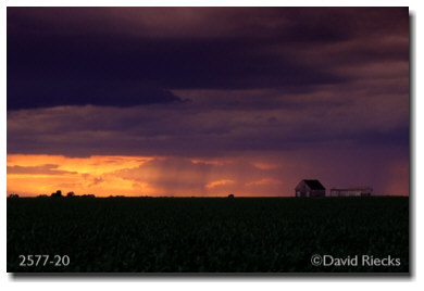 Rain falling on fields